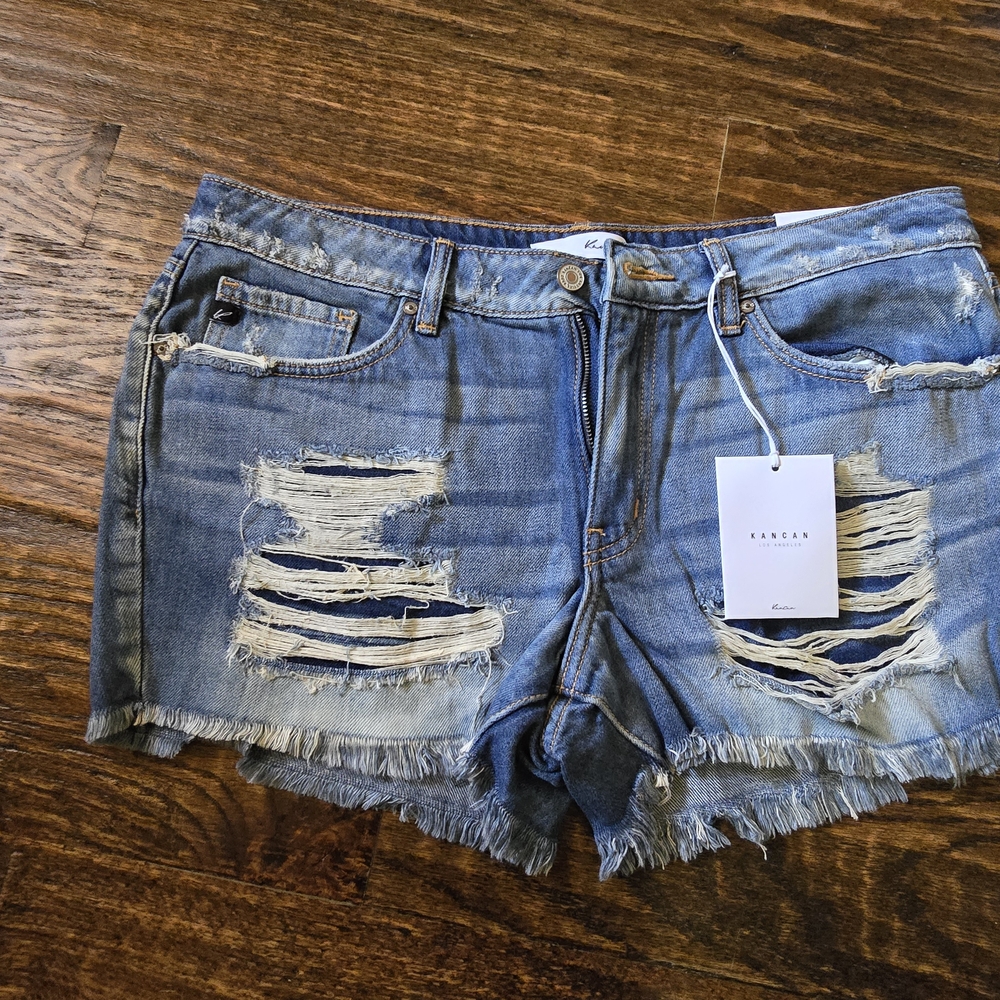 Blue Distressed Denim Shorts